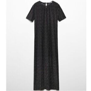 Mango Lurex Opening Maxi Dress Black Short Sleeve Shimmery Event Prom 6 NWT